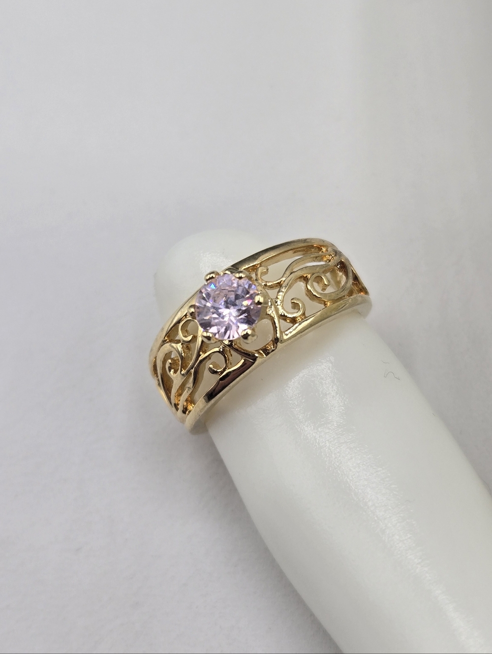 Swarovski Crystal Elements Gold Band Ring Light Pink Size 5.5 Filigree Bridal